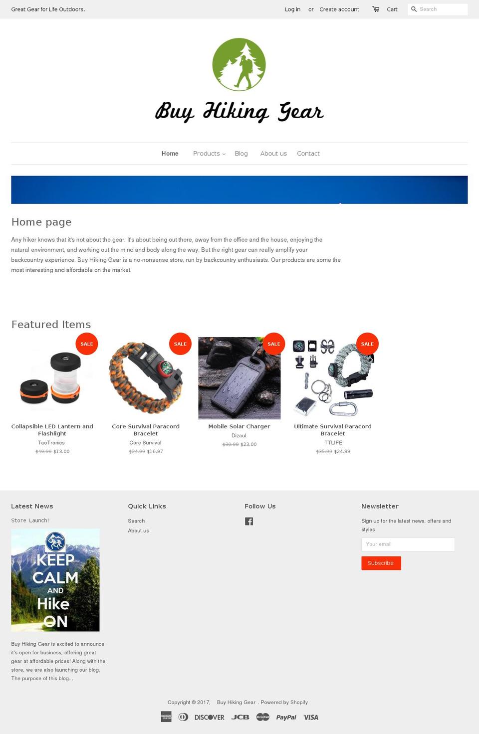 buyhikinggear.com shopify website screenshot