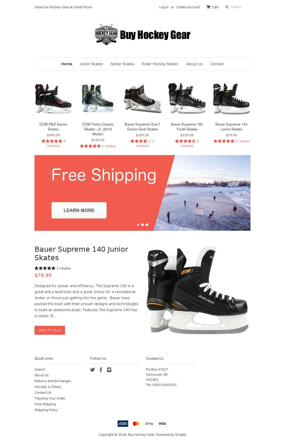 buyhockeygear.com shopify website screenshot