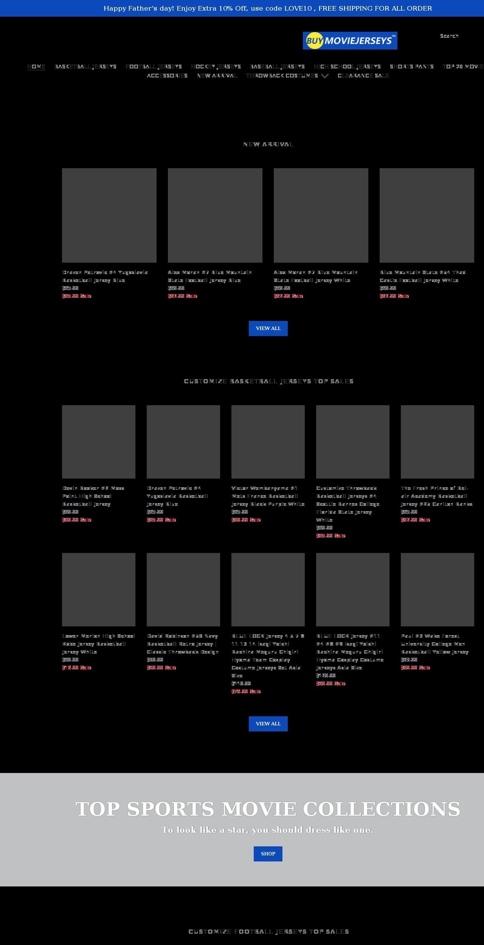 buymoviejerseys.com shopify website screenshot