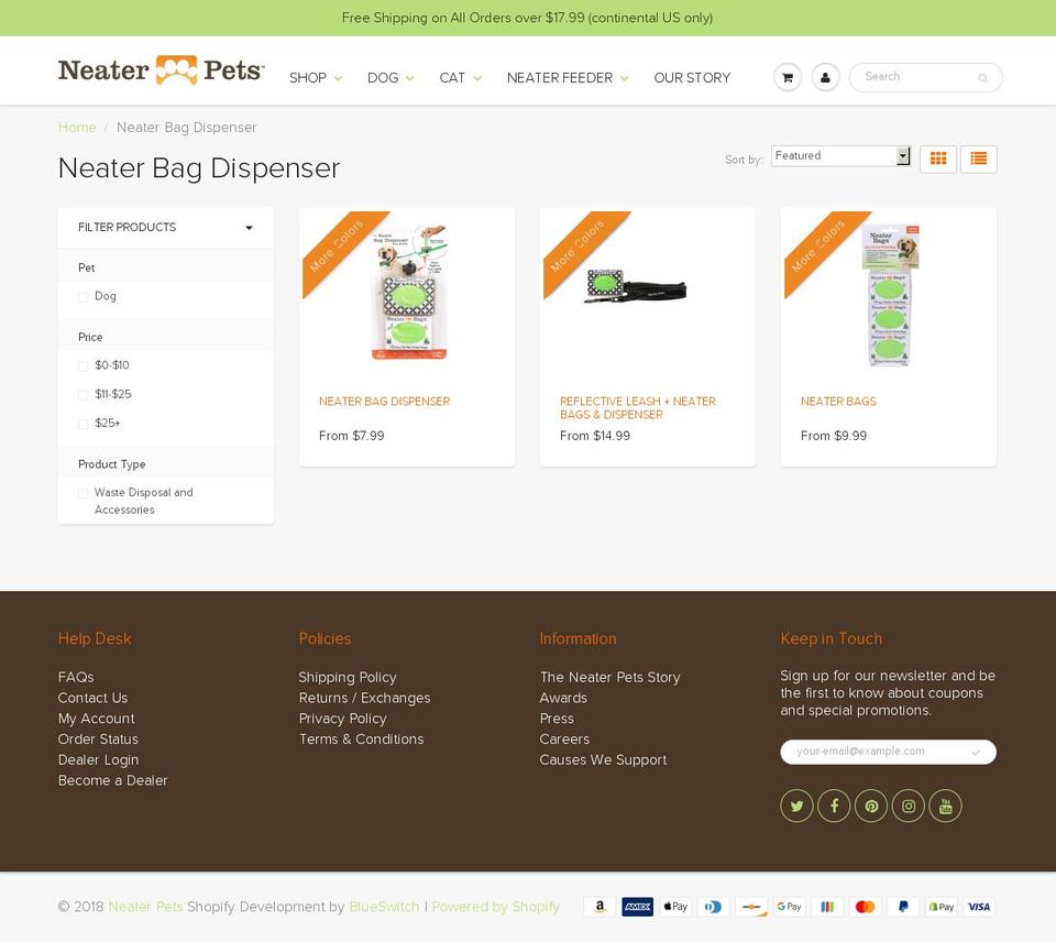 buyneaterbagdispenser.com shopify website screenshot