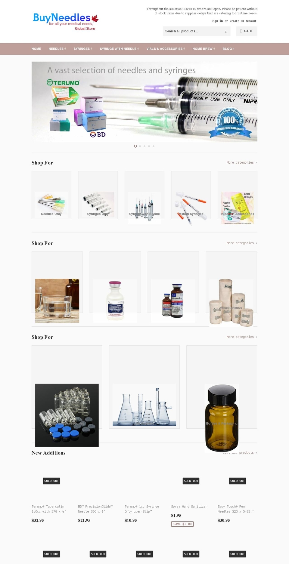 buyneedles.ca shopify website screenshot