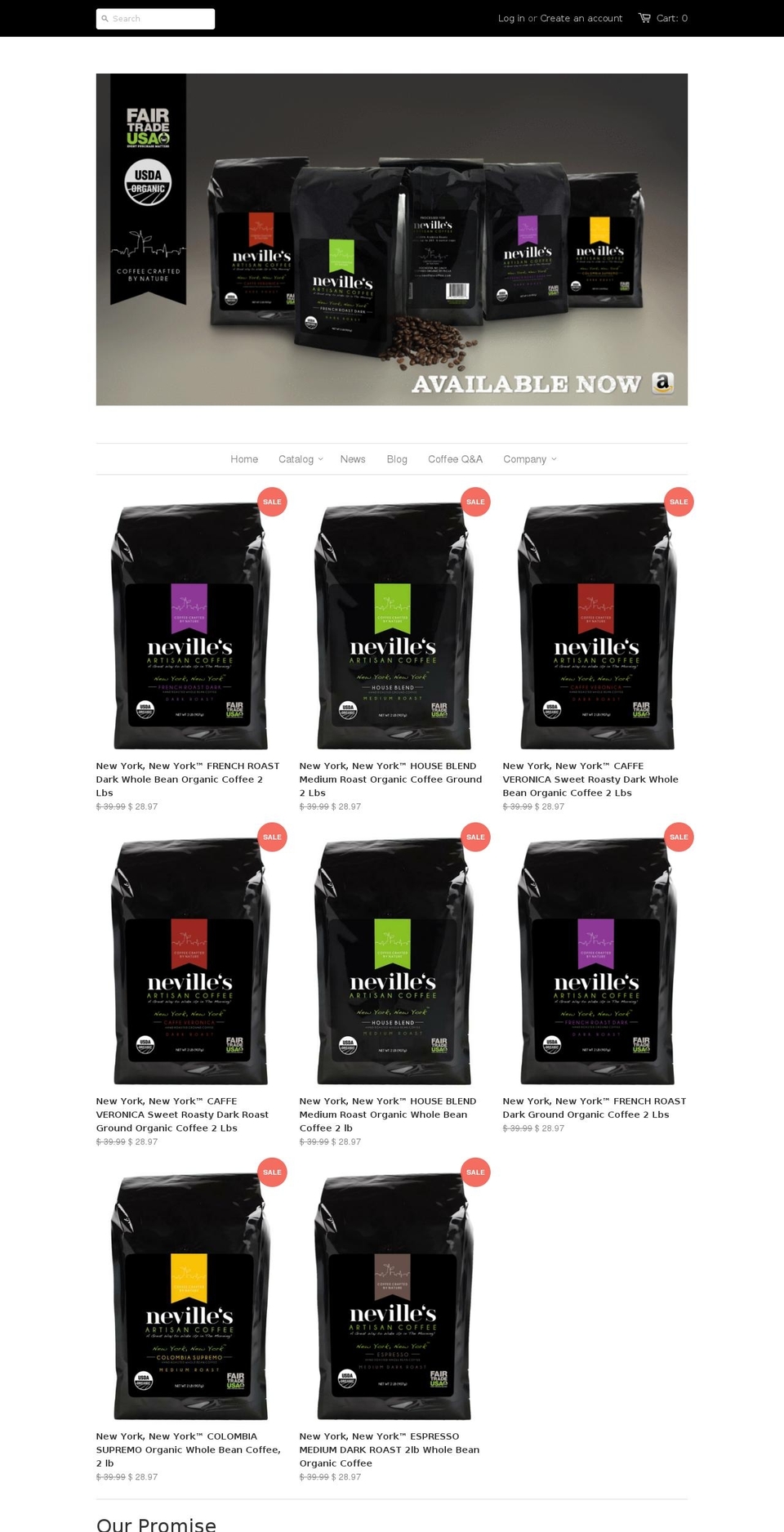 buynevillescoffee.com shopify website screenshot