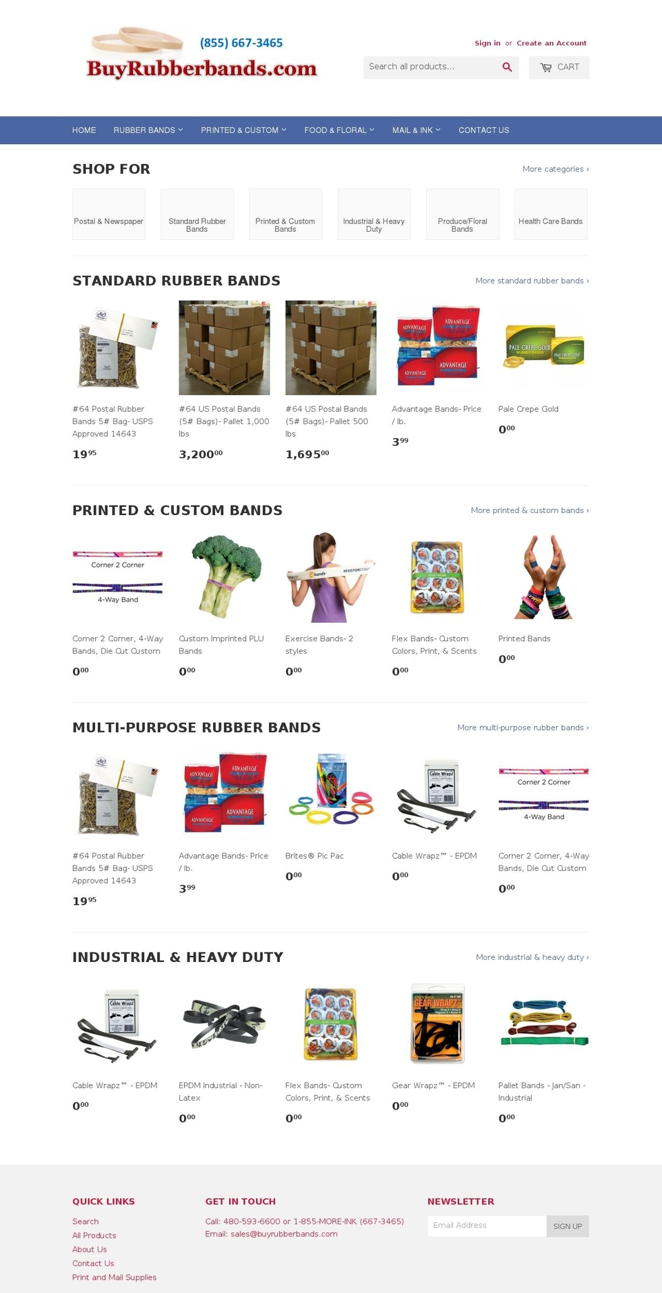 buyrubberbands.com shopify website screenshot