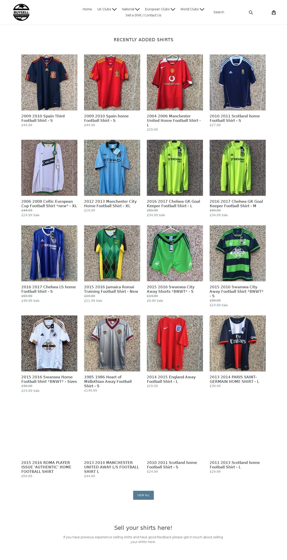 buysellfootballshirts.co.uk shopify website screenshot