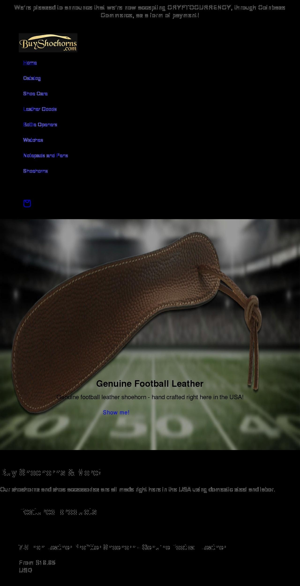 buyshoehorns.com shopify website screenshot