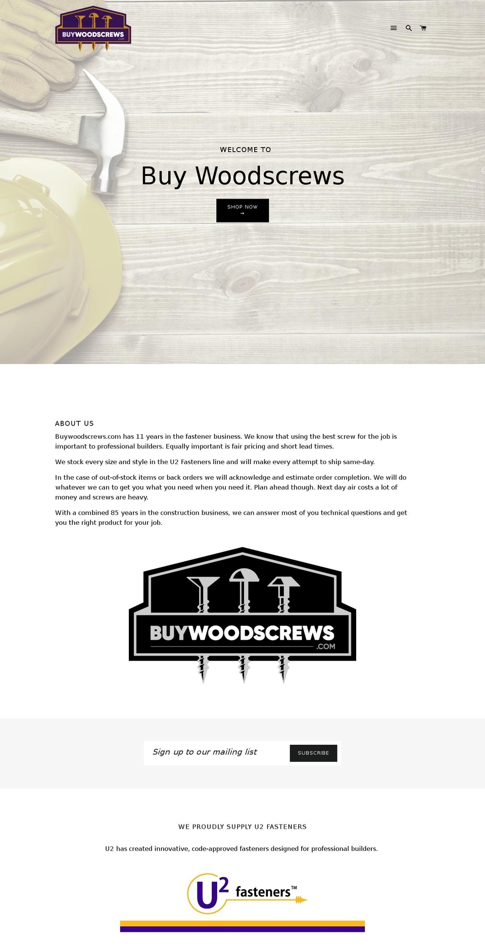 buywoodscrews.com — Shopify storefront screenshot