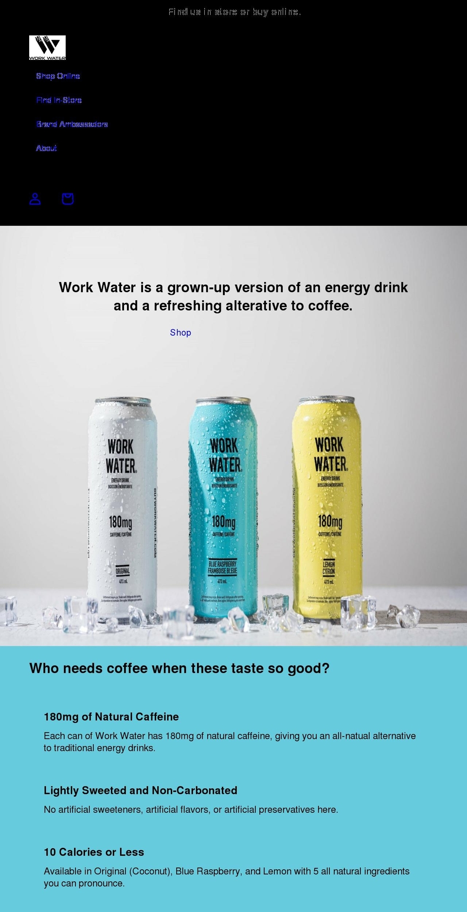 buyworkwater.com shopify website screenshot