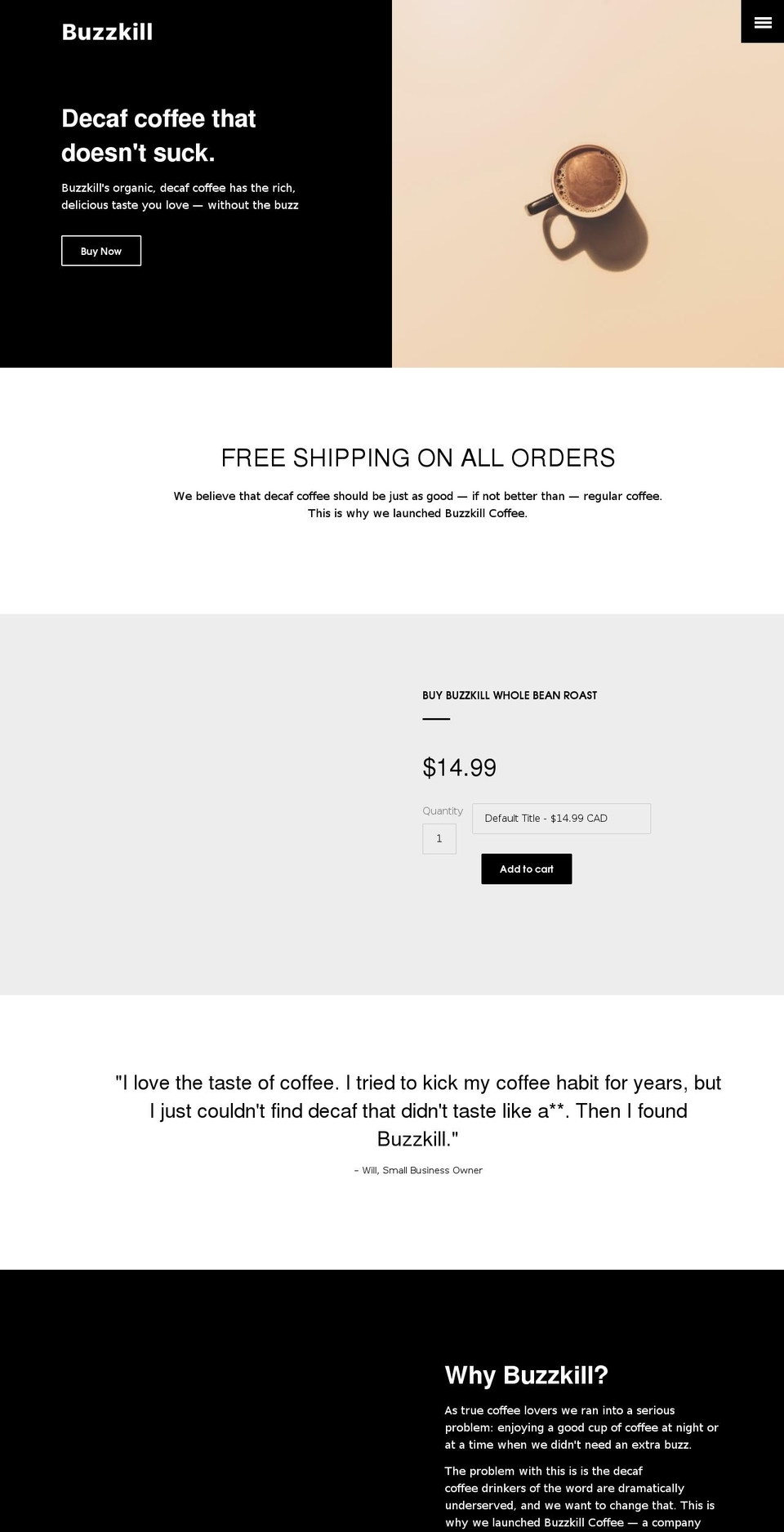buzzkillcoffee.com shopify website screenshot