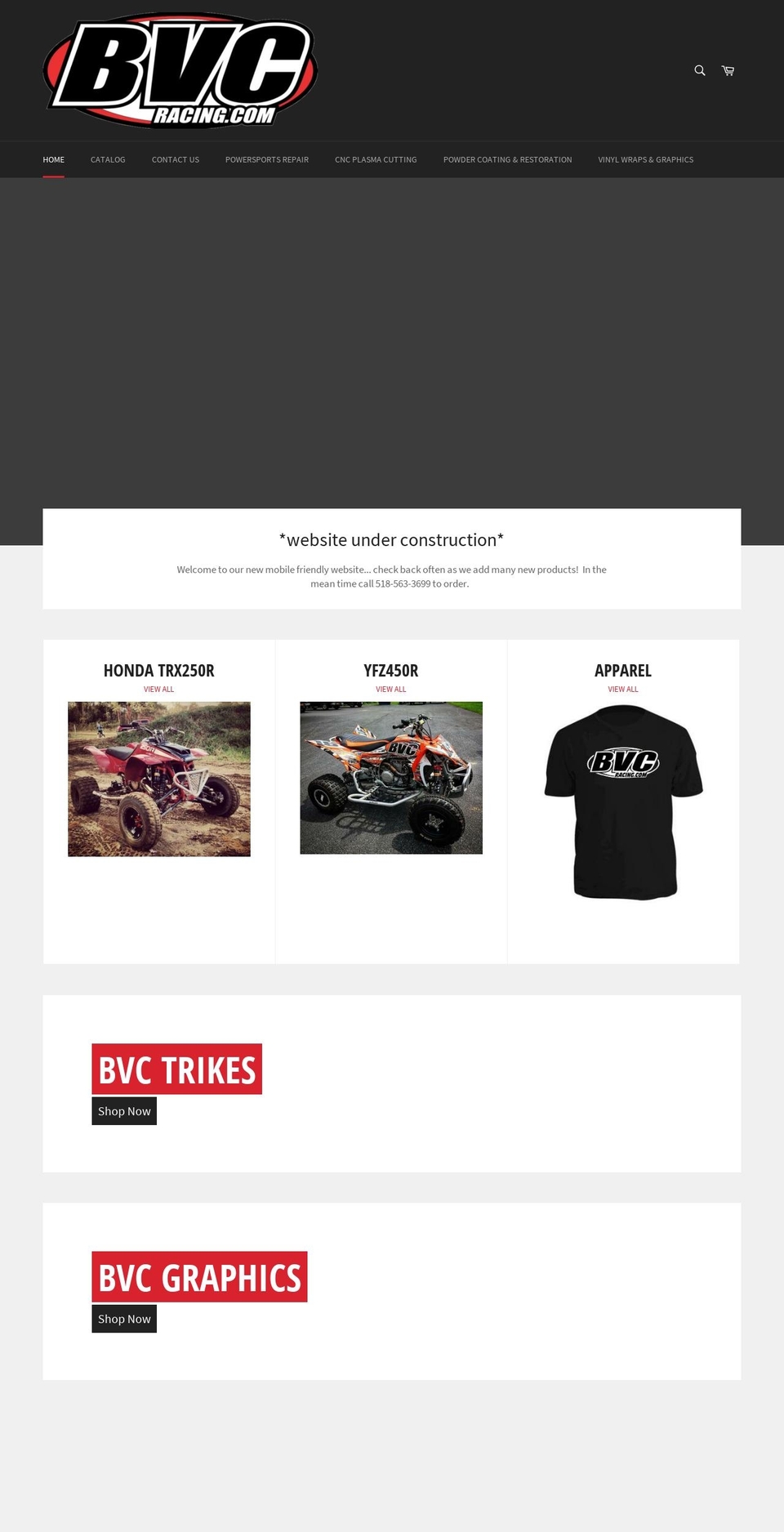 bvcracing.com shopify website screenshot