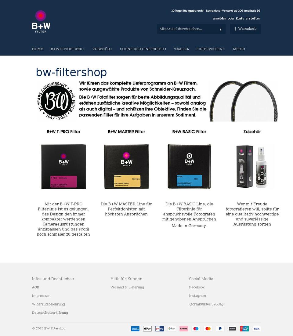 bw-filtershop.de shopify website screenshot