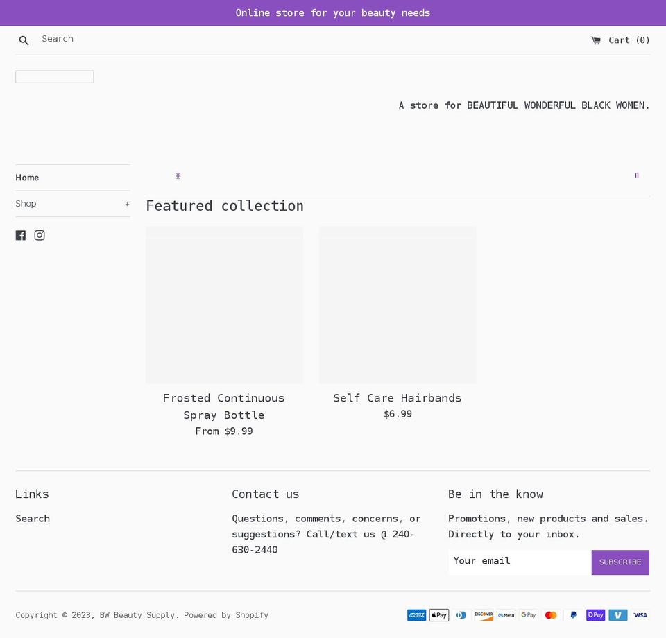 bwbeautysupply.com shopify website screenshot
