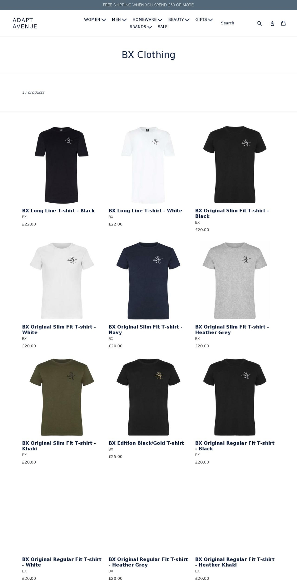 bxclothing.com — Shopify storefront screenshot
