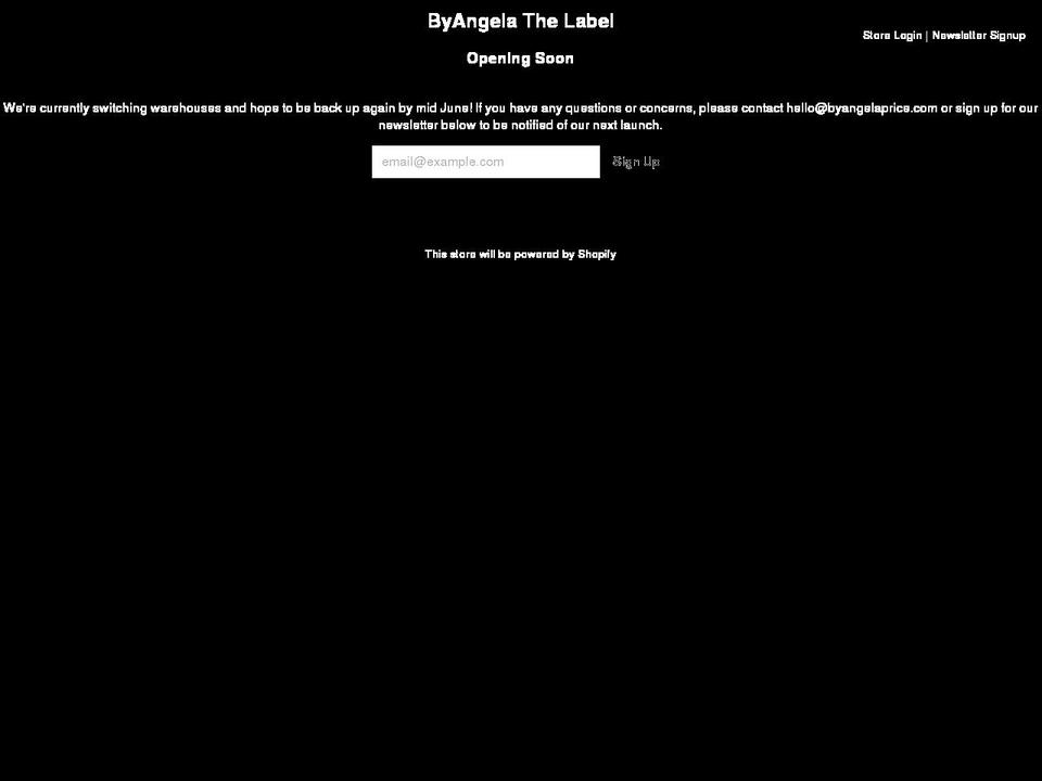 byangelathelabel.com shopify website screenshot