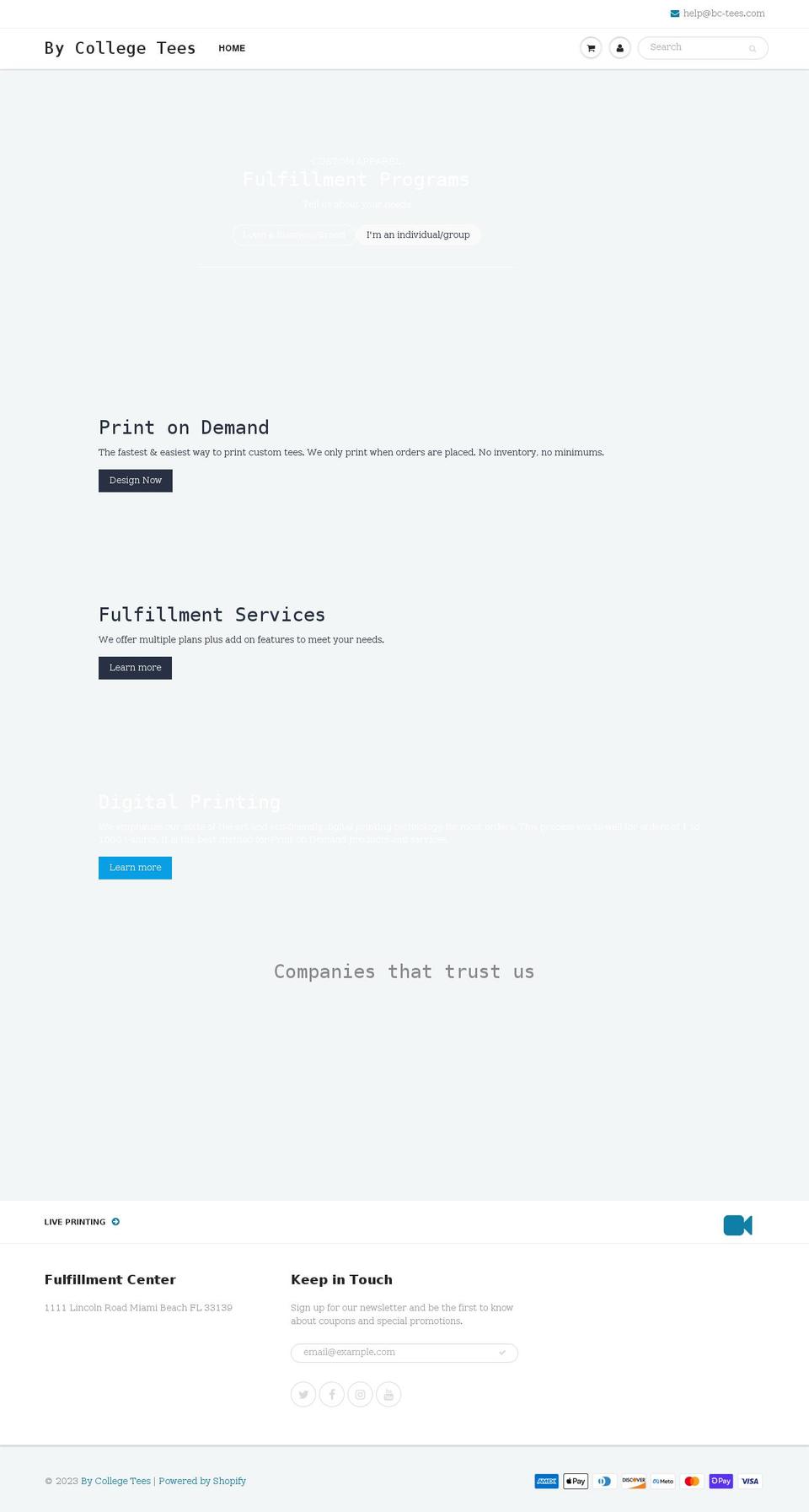 bycollegetees.com shopify website screenshot