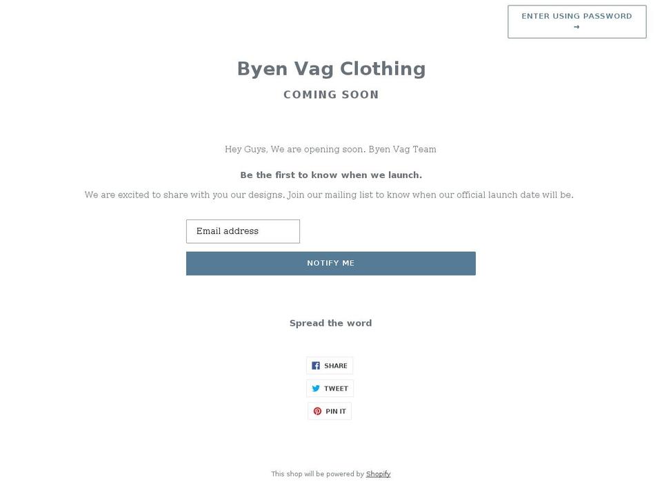 byenvagclothing.com shopify website screenshot