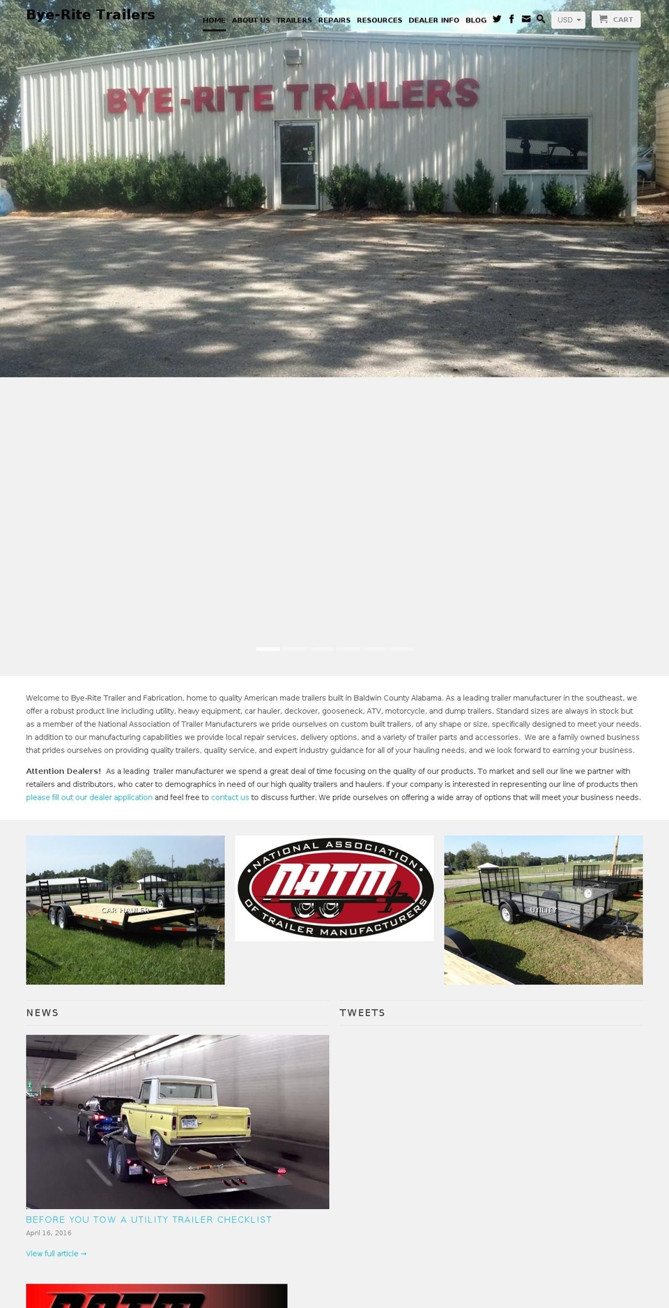 byeritetrailer.com shopify website screenshot