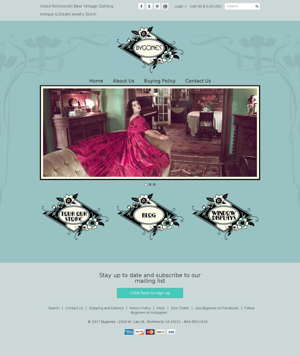 bygonesvintage.com shopify website screenshot