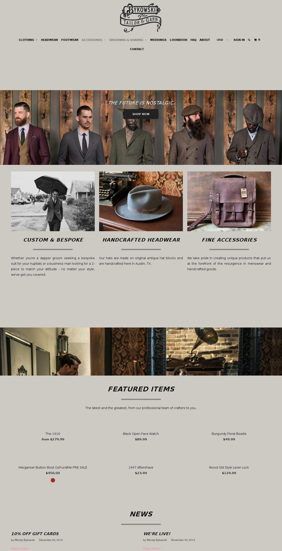 bykowskihaberdashery.com shopify website screenshot