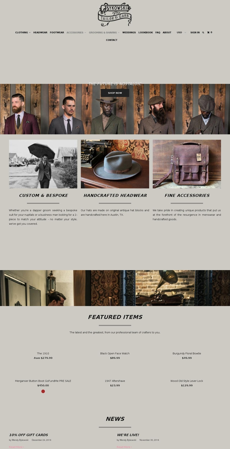 bykowskitailorandgarb.com shopify website screenshot