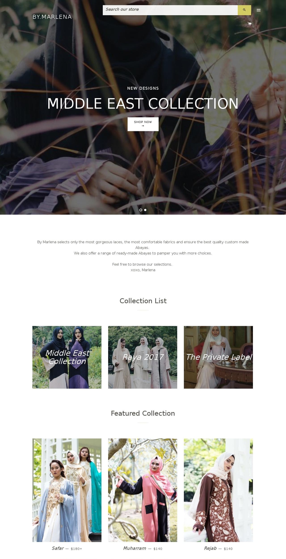 bymarlena.com shopify website screenshot