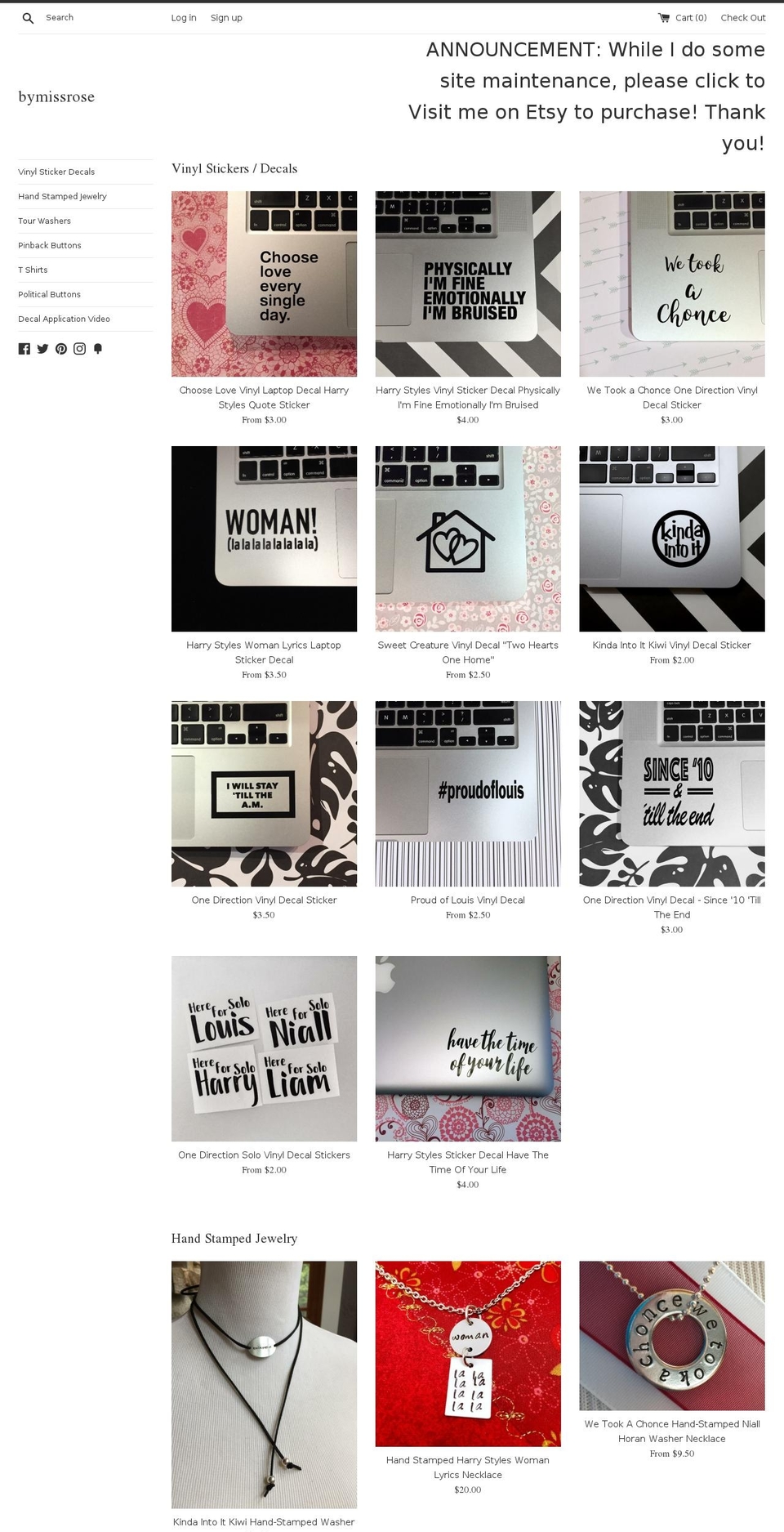 bymissrose.com shopify website screenshot