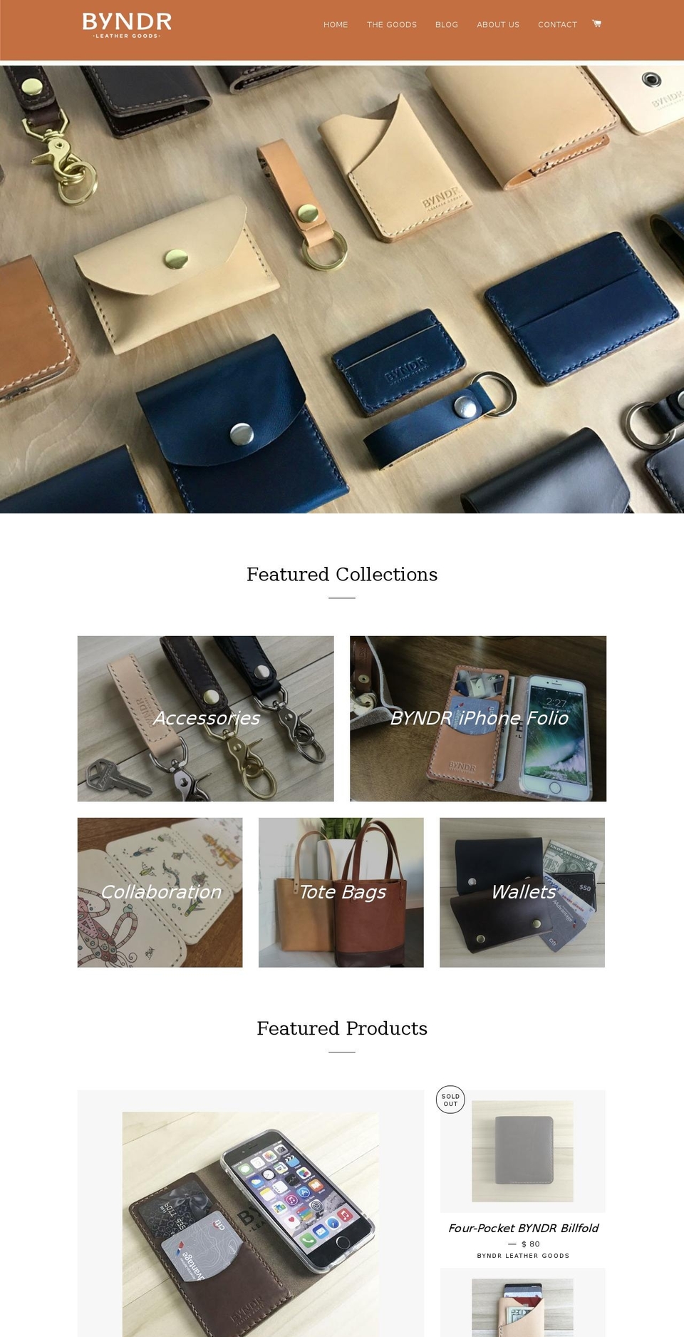 byndrleathergoods.com shopify website screenshot