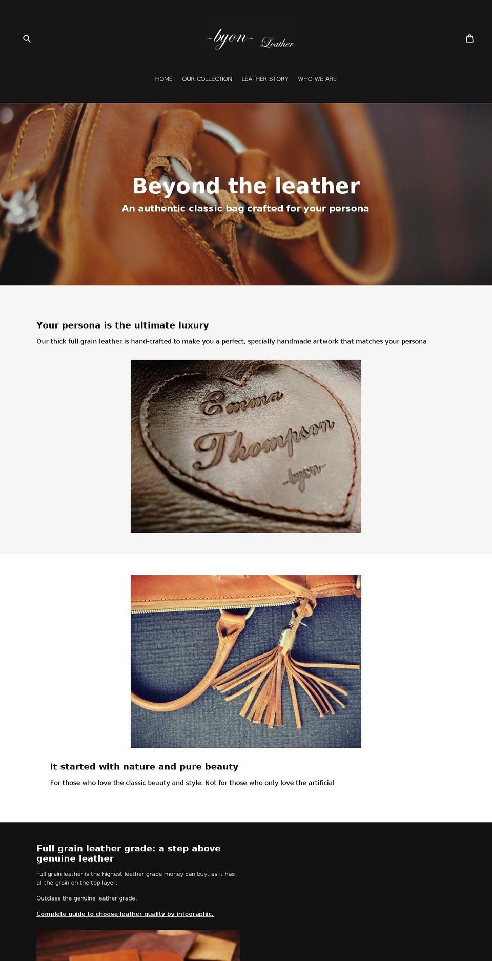 byonleather.com shopify website screenshot