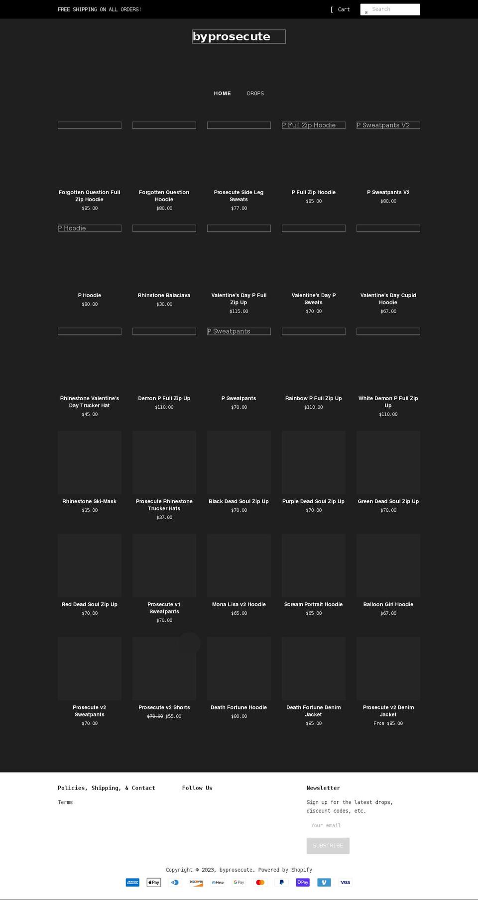 byprosecute.com shopify website screenshot