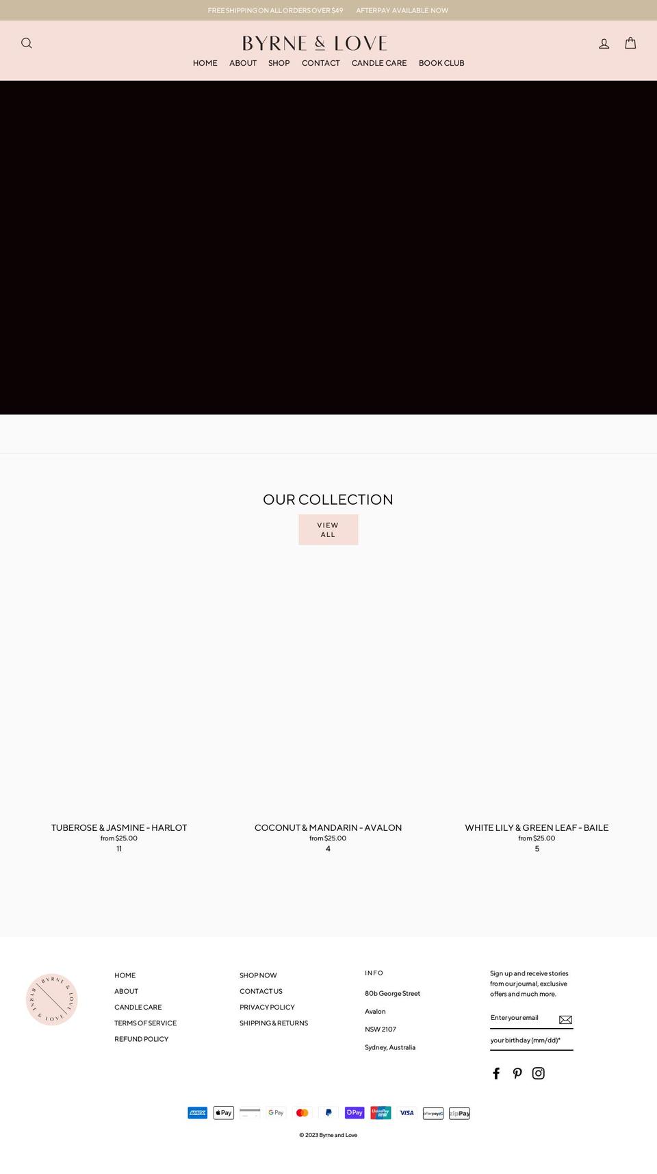 byrneandlove.com.au shopify website screenshot