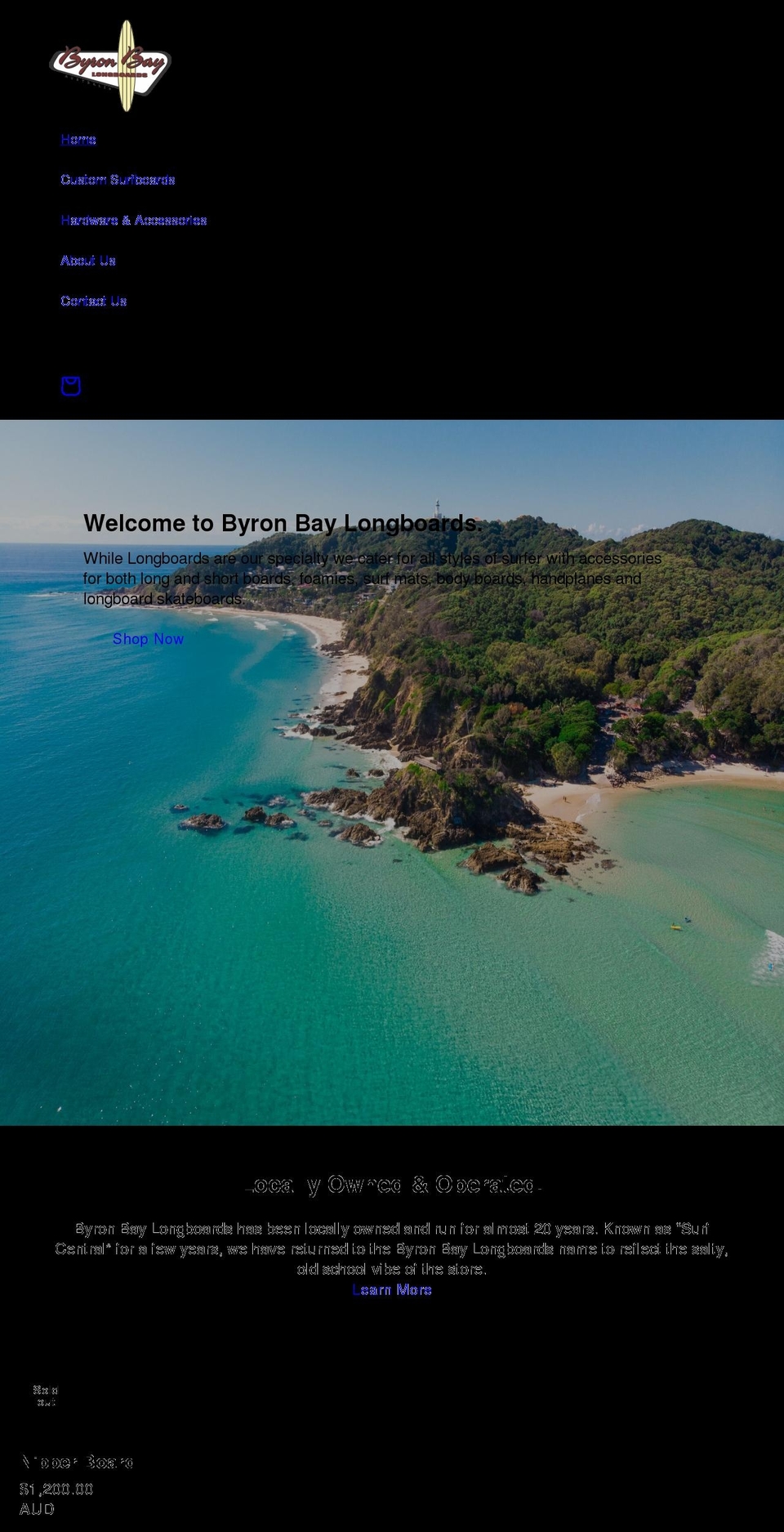 byronbaylongboards.com.au shopify website screenshot