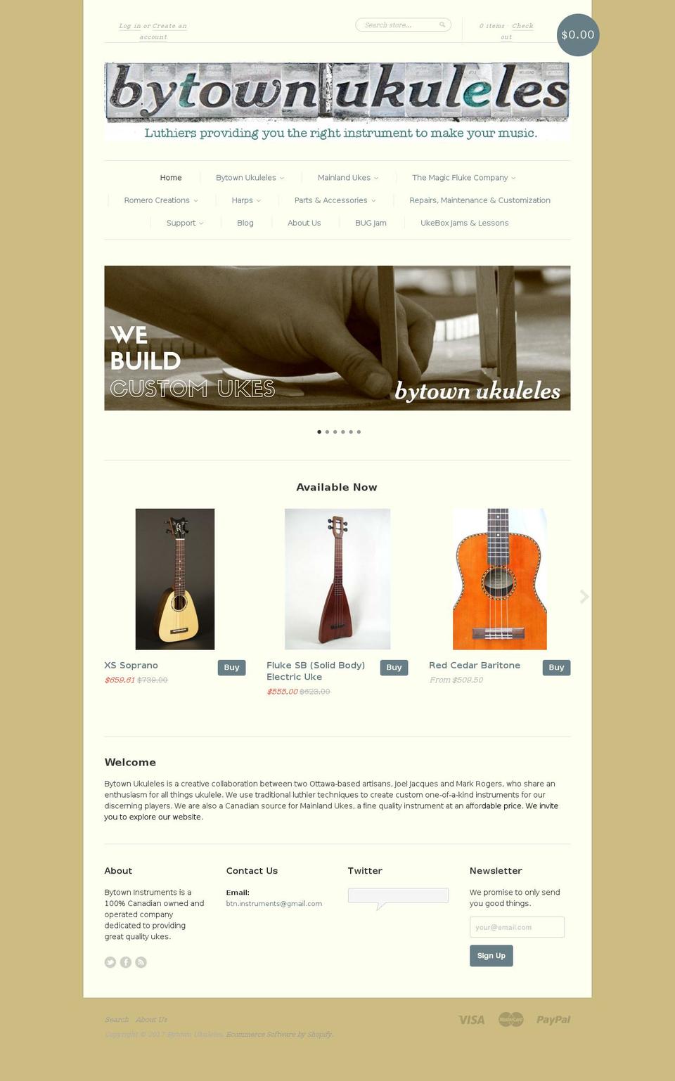 bytownukuleles.com shopify website screenshot
