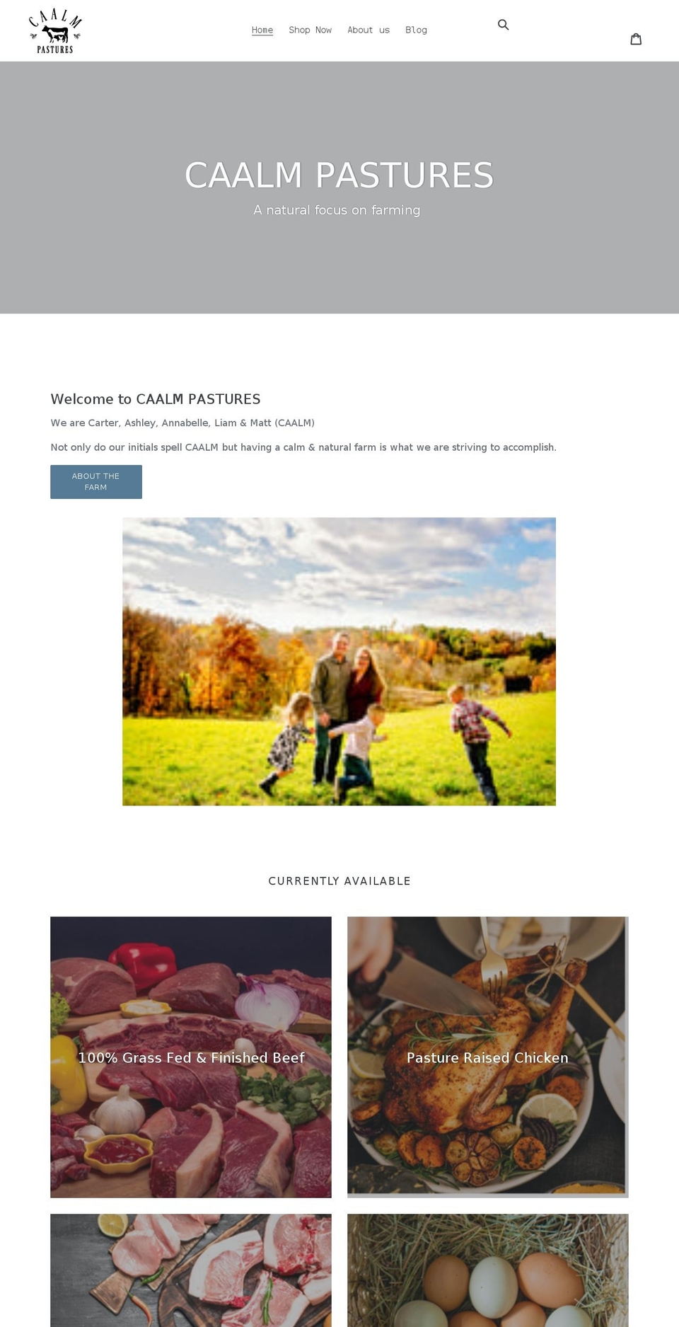 caalmpastures.com shopify website screenshot