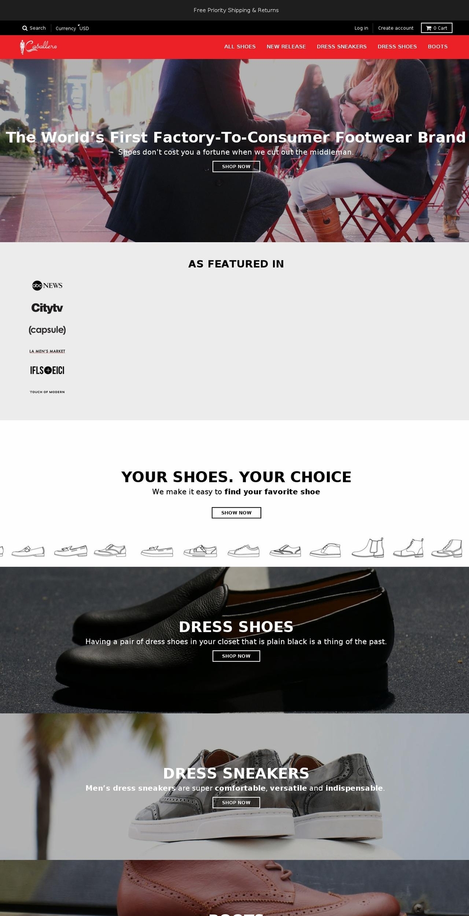 caballeroshoes.com — Shopify storefront screenshot