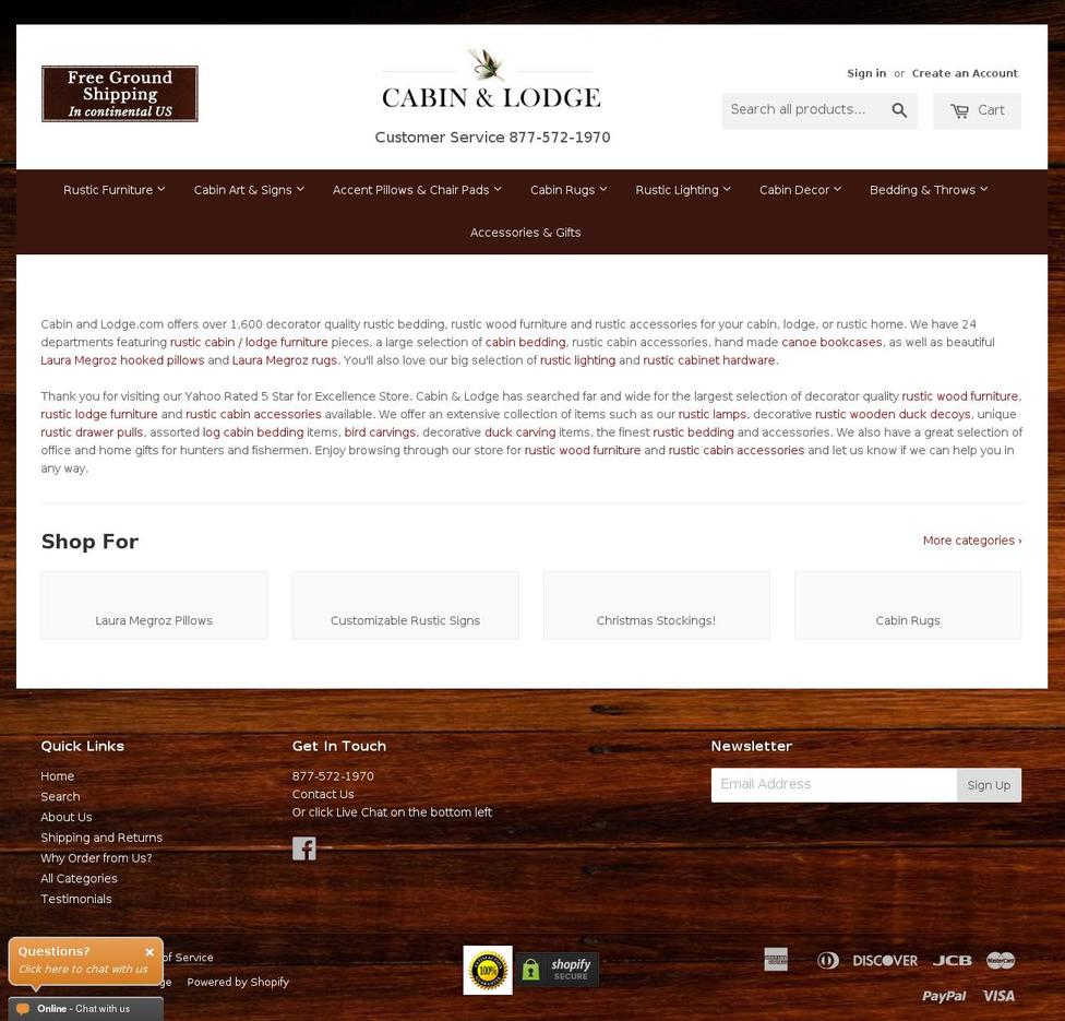 cabinandlodge.com shopify website screenshot