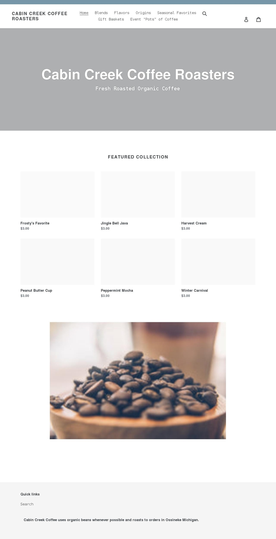 cabincreekcoffeeroasters.com shopify website screenshot