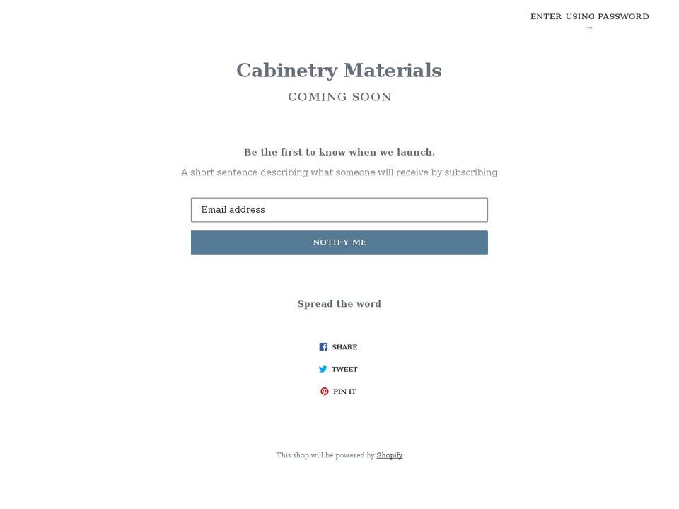 cabinetrymaterials.com — Shopify storefront screenshot