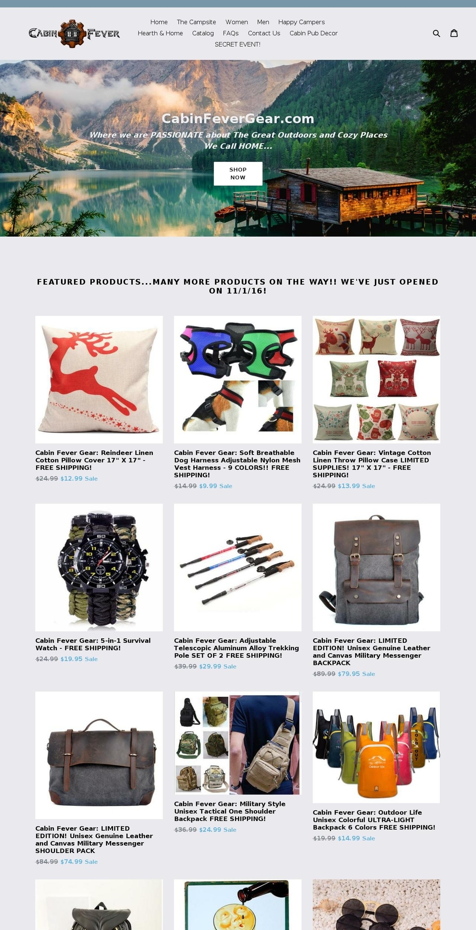 cabinfevergear.com — Shopify storefront screenshot