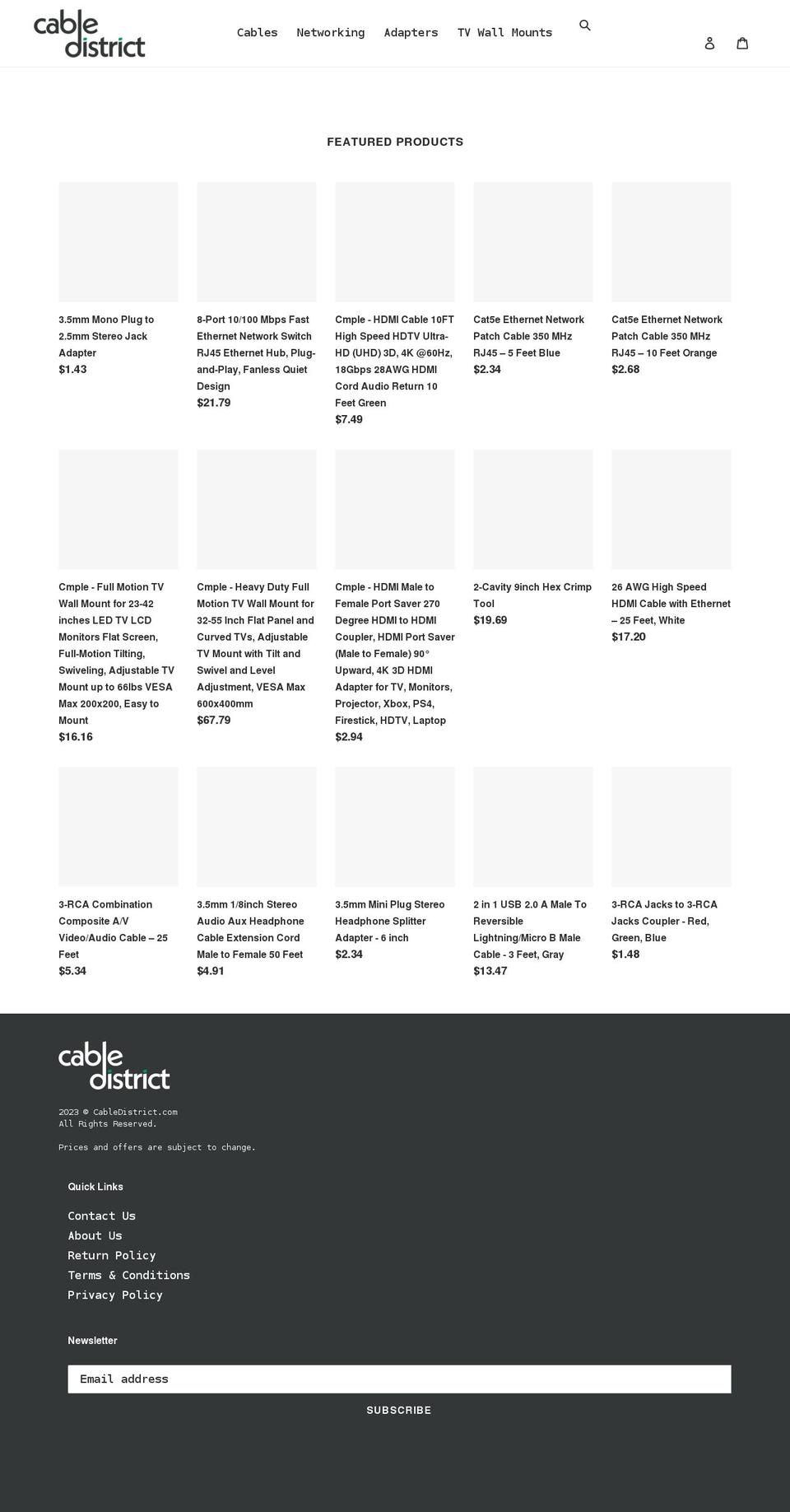 cabledistrict.com shopify website screenshot