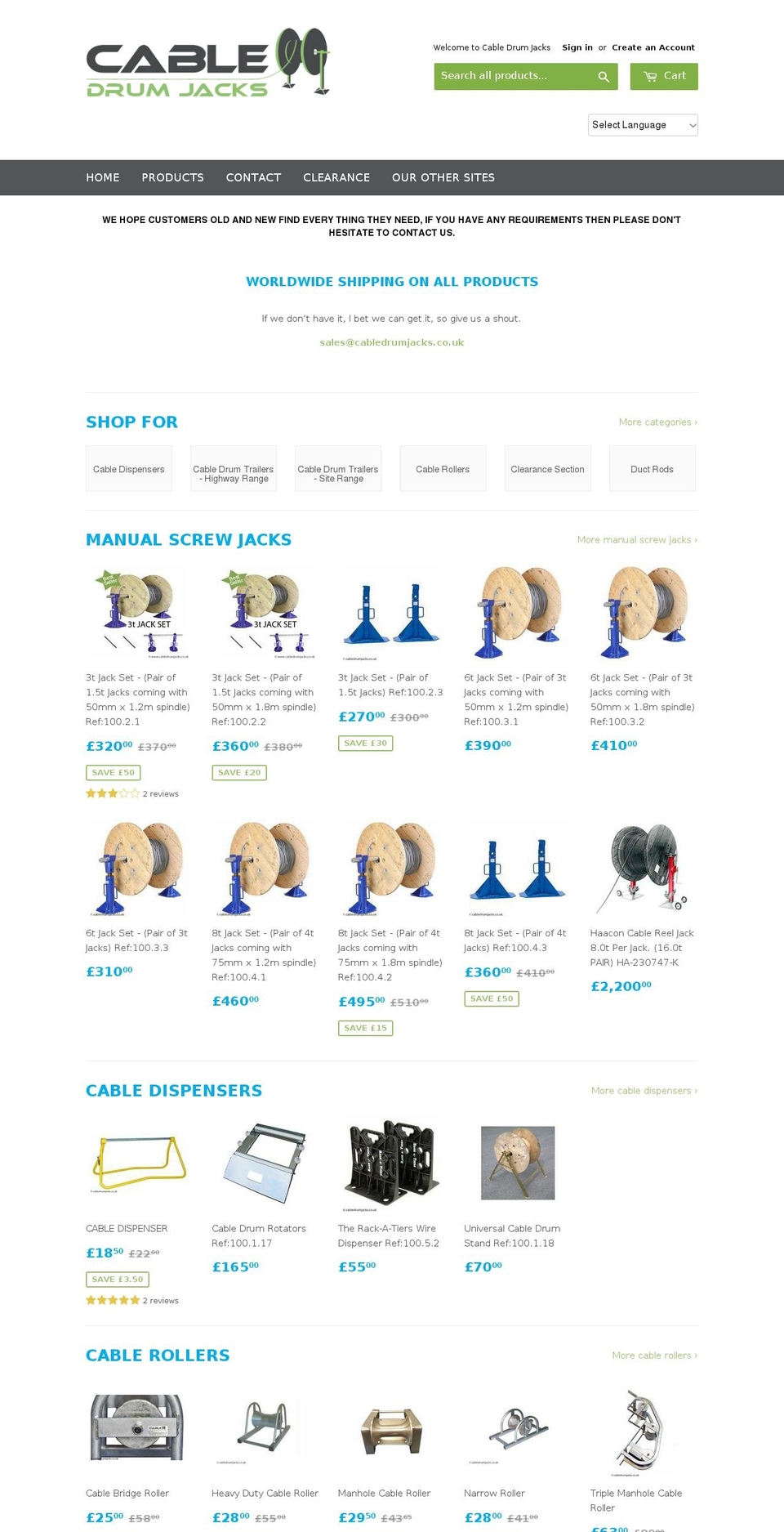cabledrumjacks.com shopify website screenshot