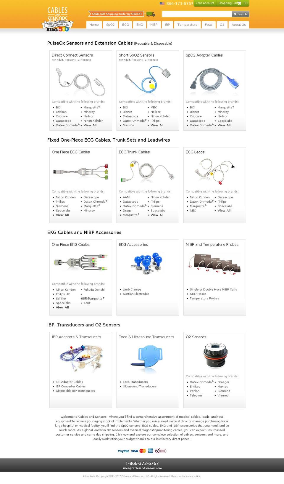 cablesandsensors.com shopify website screenshot