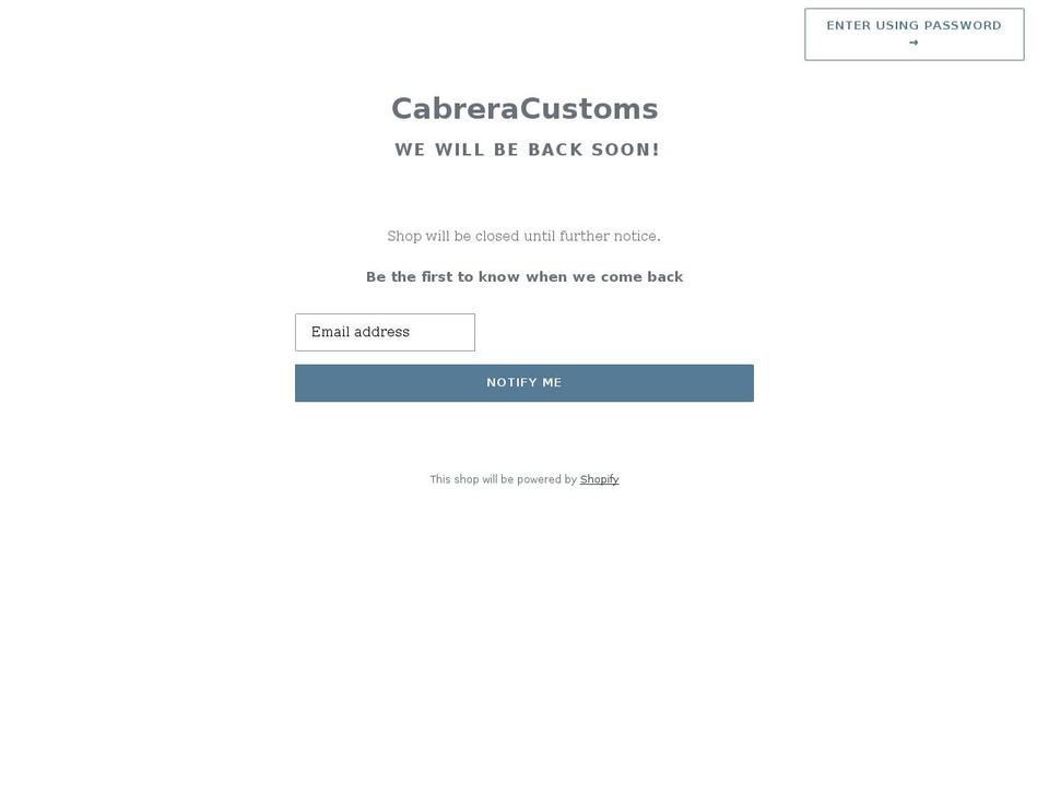 cabreracustoms.shop shopify website screenshot