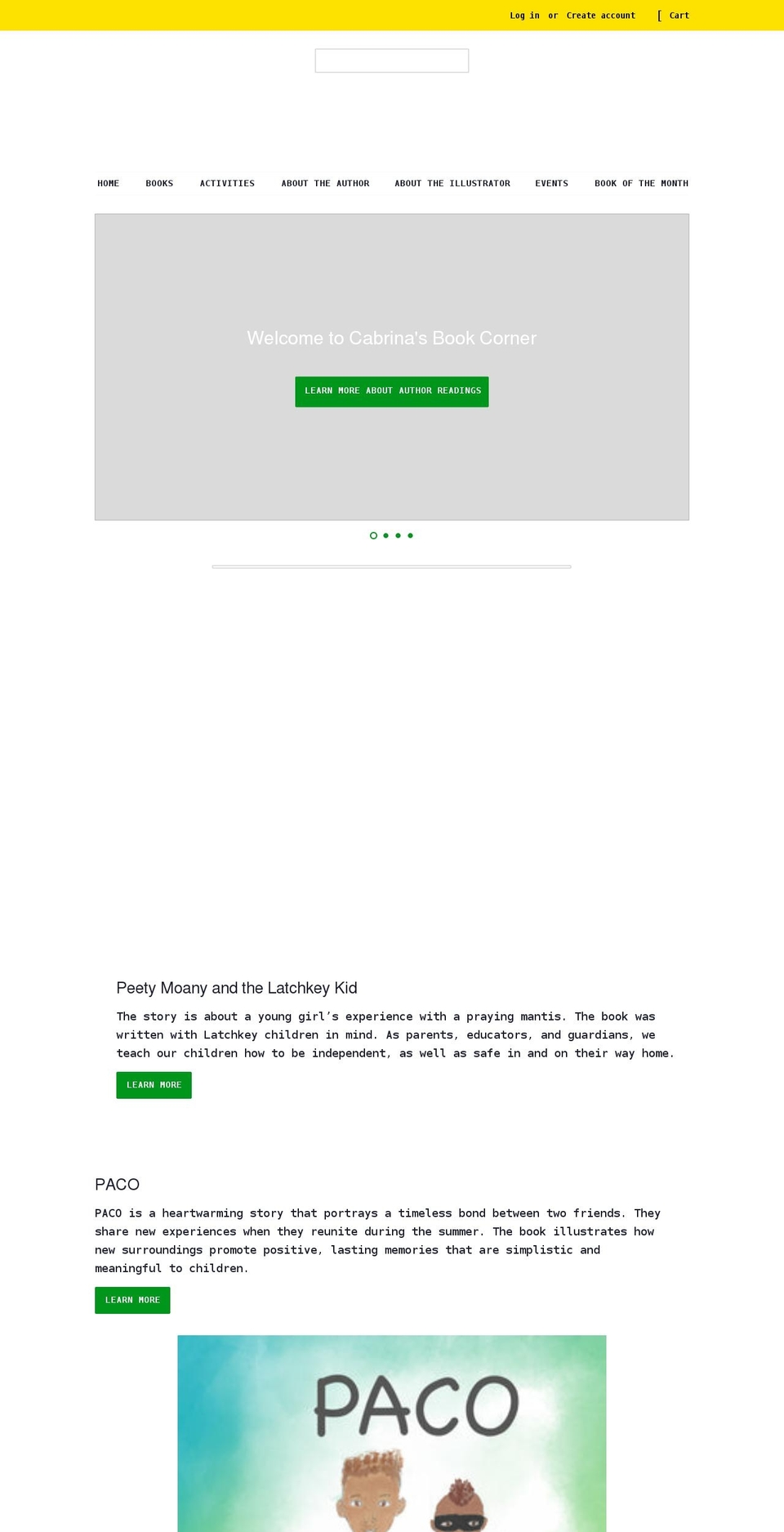 cabrinasbookcorner.com shopify website screenshot