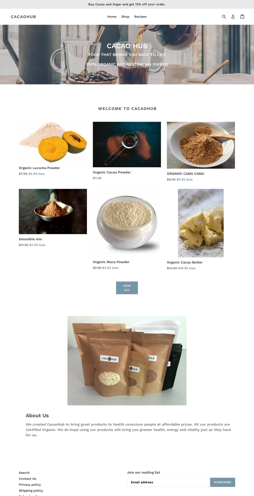 cacaohub.com.au shopify website screenshot