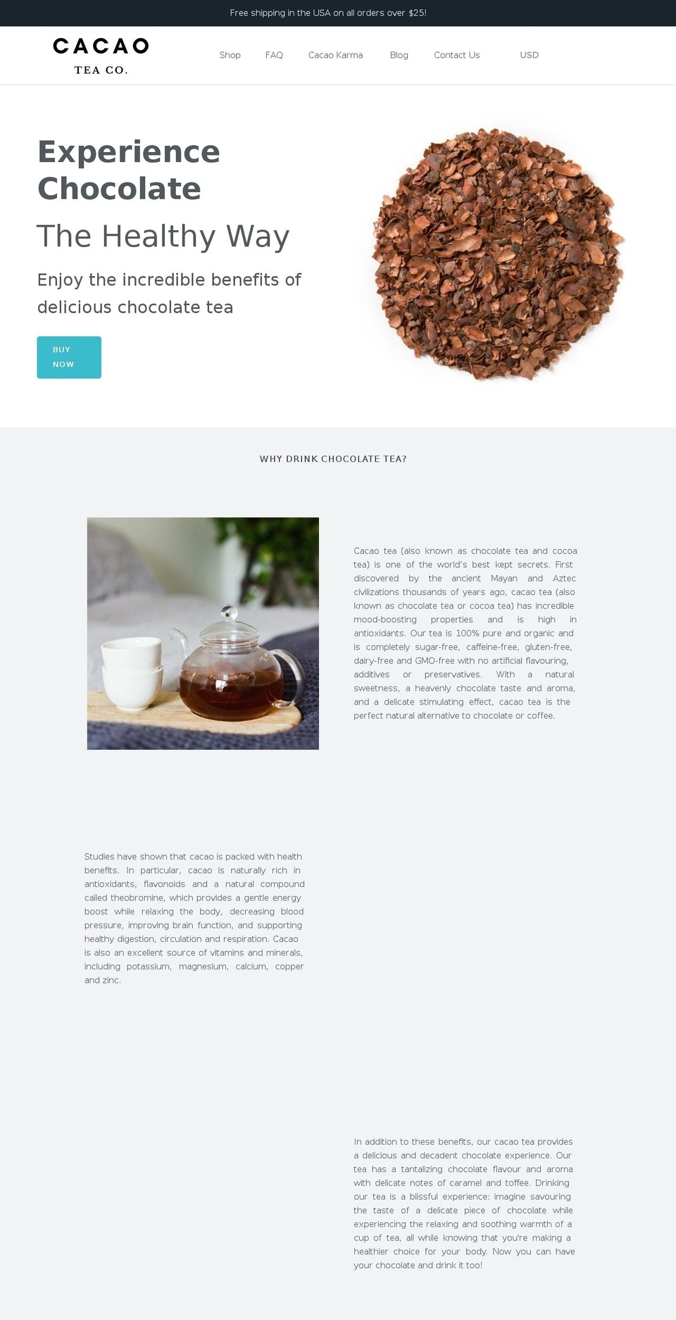cacaoteaco.com shopify website screenshot