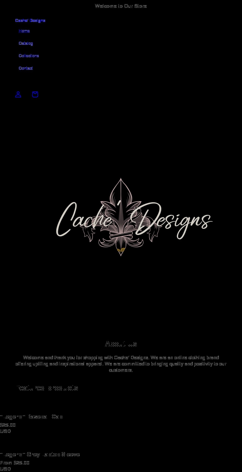 cache-designs.com shopify website screenshot