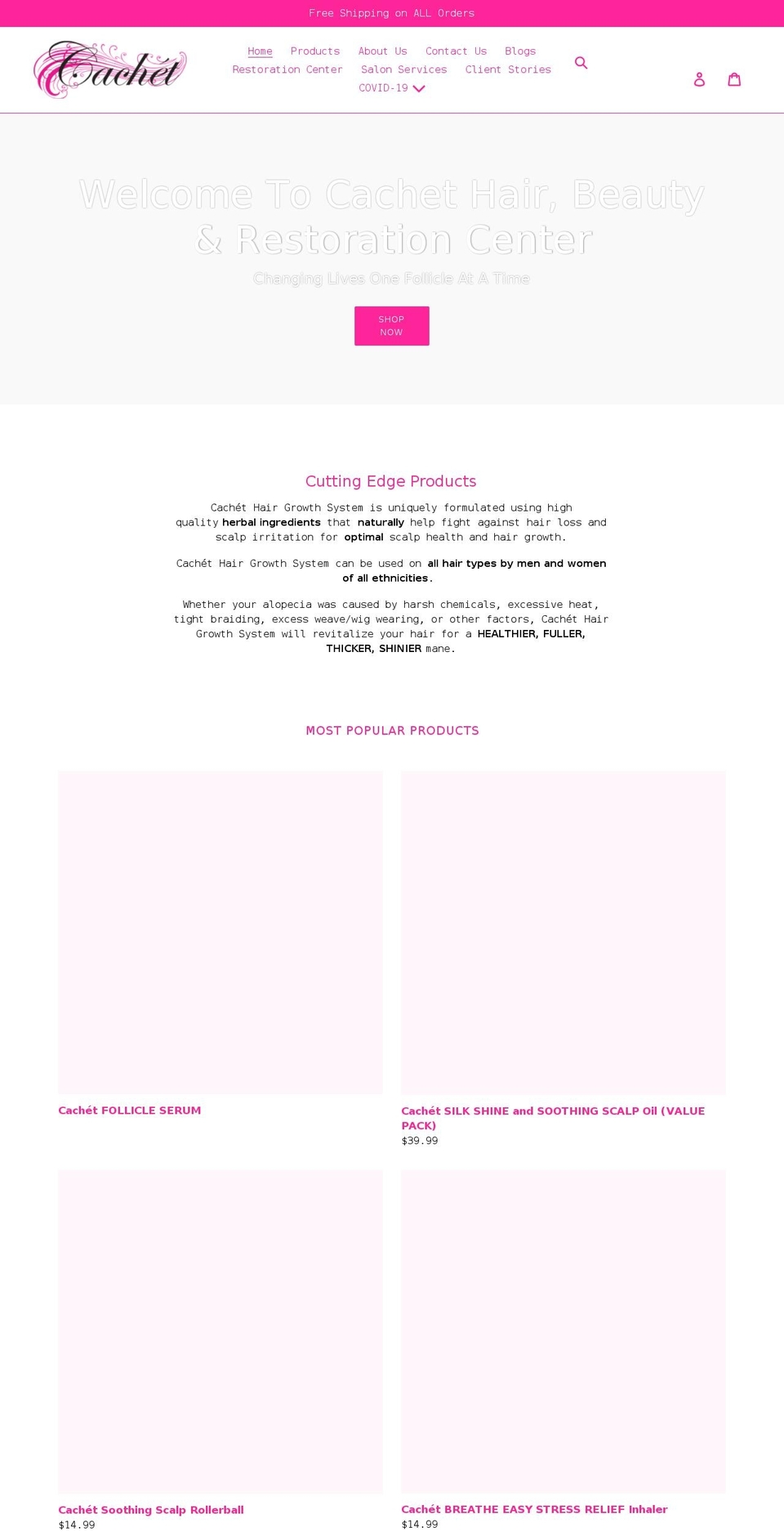cachethairstudio.com shopify website screenshot