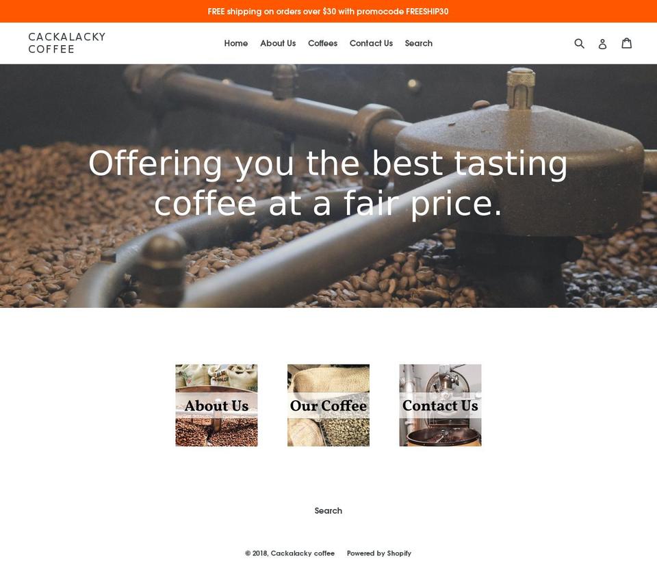 cackalackycoffee.biz shopify website screenshot