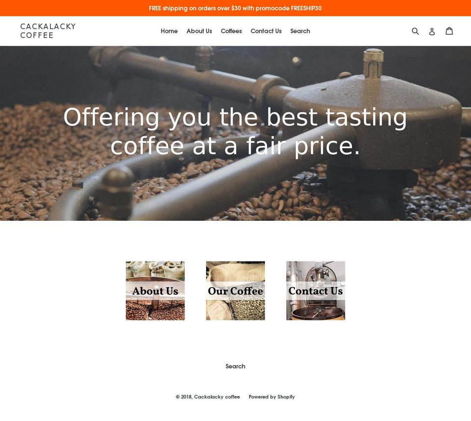 cackalackycoffeeroasters.net shopify website screenshot
