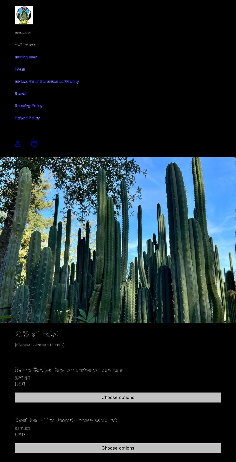 cactusaffinity.com shopify website screenshot