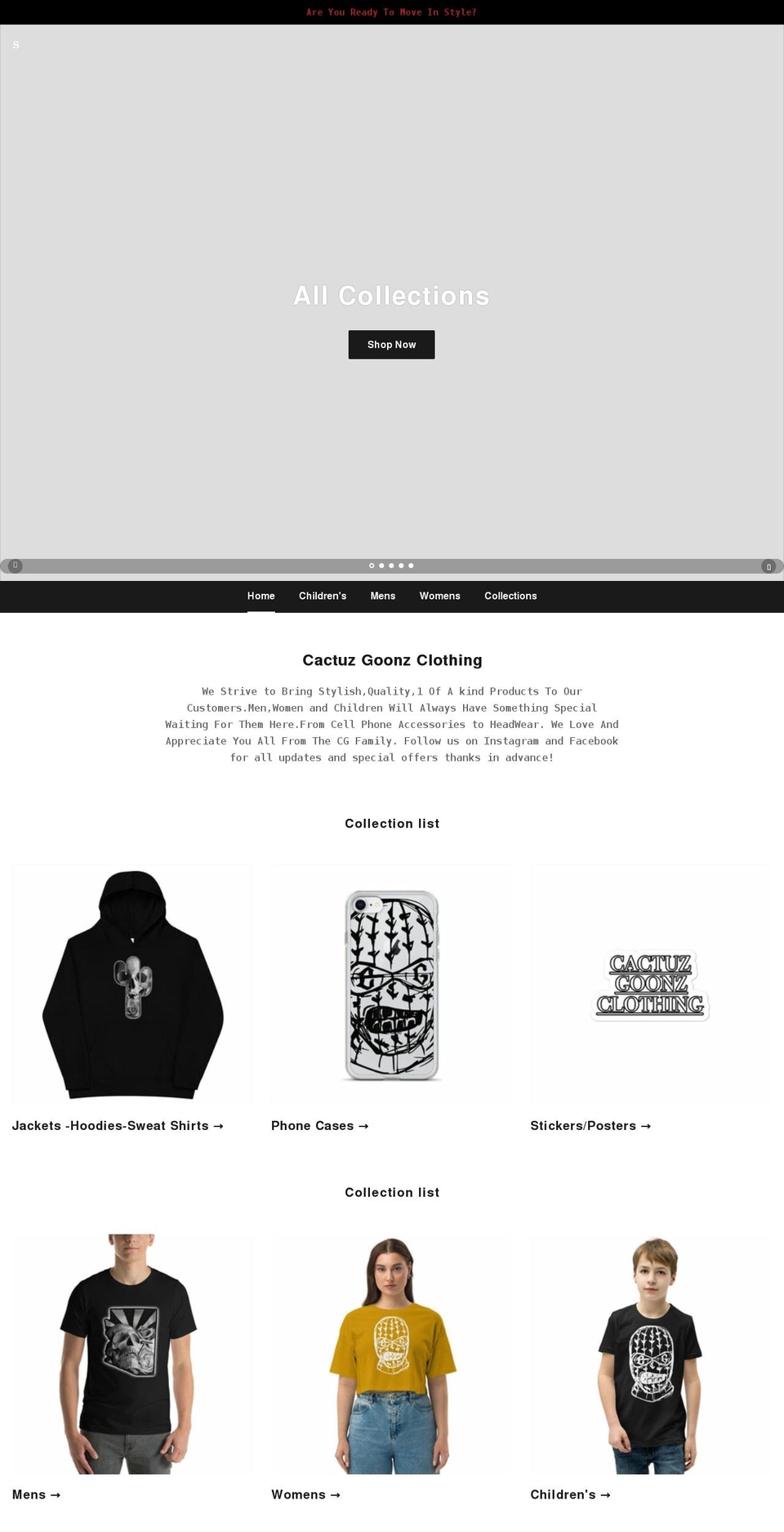 cactuzgoonzclothing.com shopify website screenshot